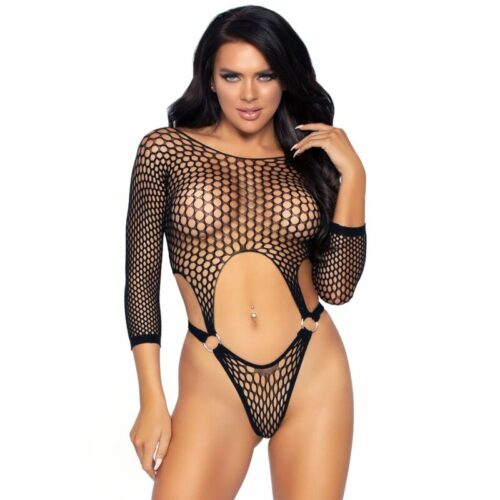 LEG AVENUE TOP BODYSUIT WITH THONG BACK ONE SIZE - BLACK