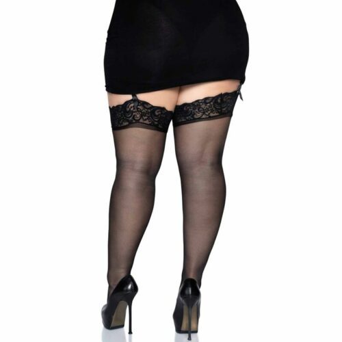 PLUS SIZE NYLON SHEER THIGH HIGHS WITH LACE TOP
